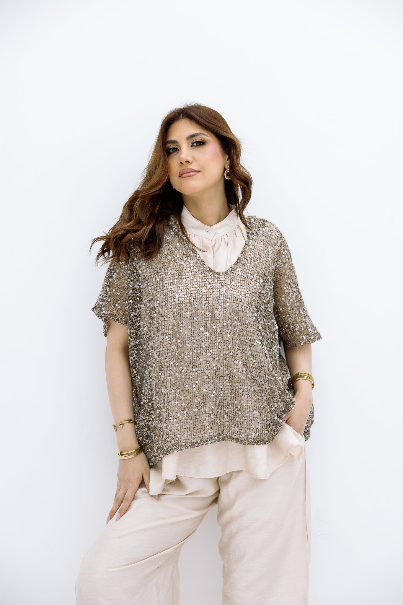 Mesh Coffee Blouse