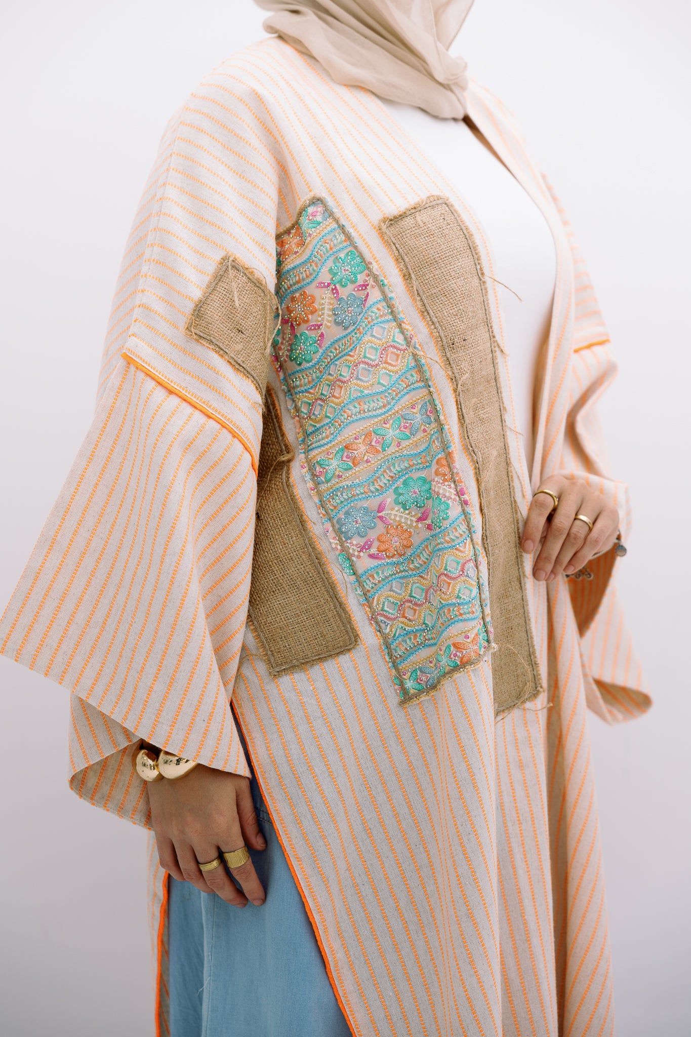 Orange Patch Work Cardigan