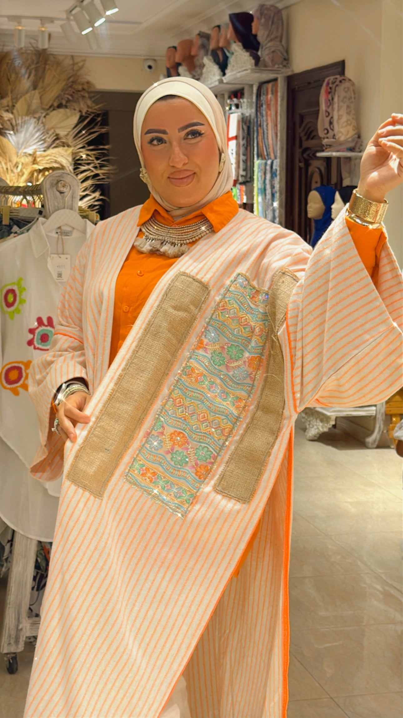 Orange Patch Work Cardigan