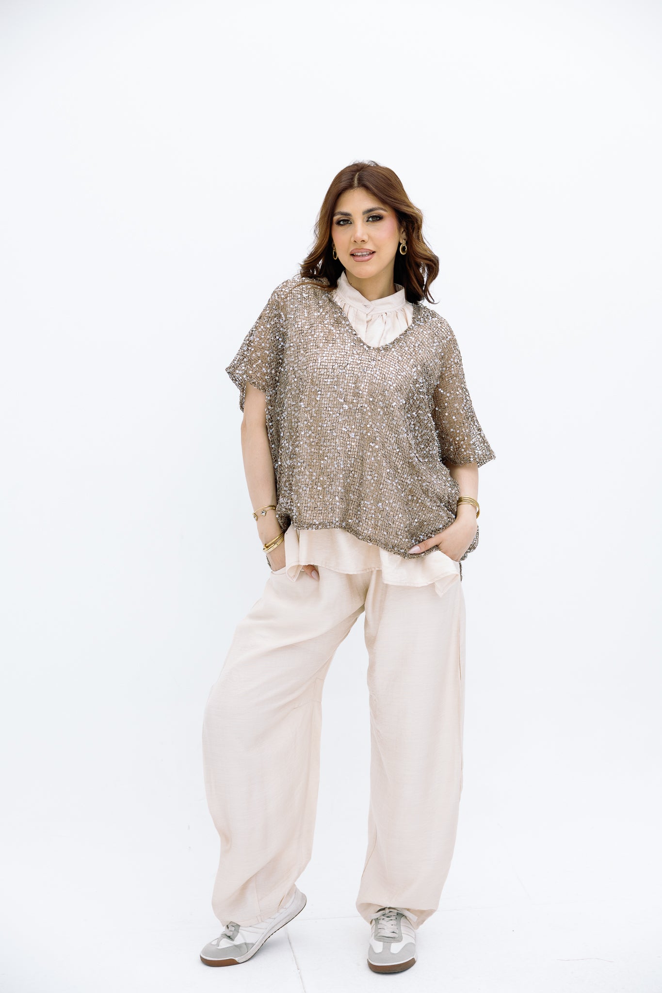 Mesh Coffee Blouse